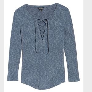Lucky Brand Lace Up Ribbed Top